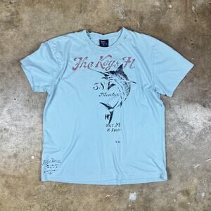 Y2K Polo Ralph Lauren The Keys FL Graphic T-Shirt Men’s Medium Blue Marlin
